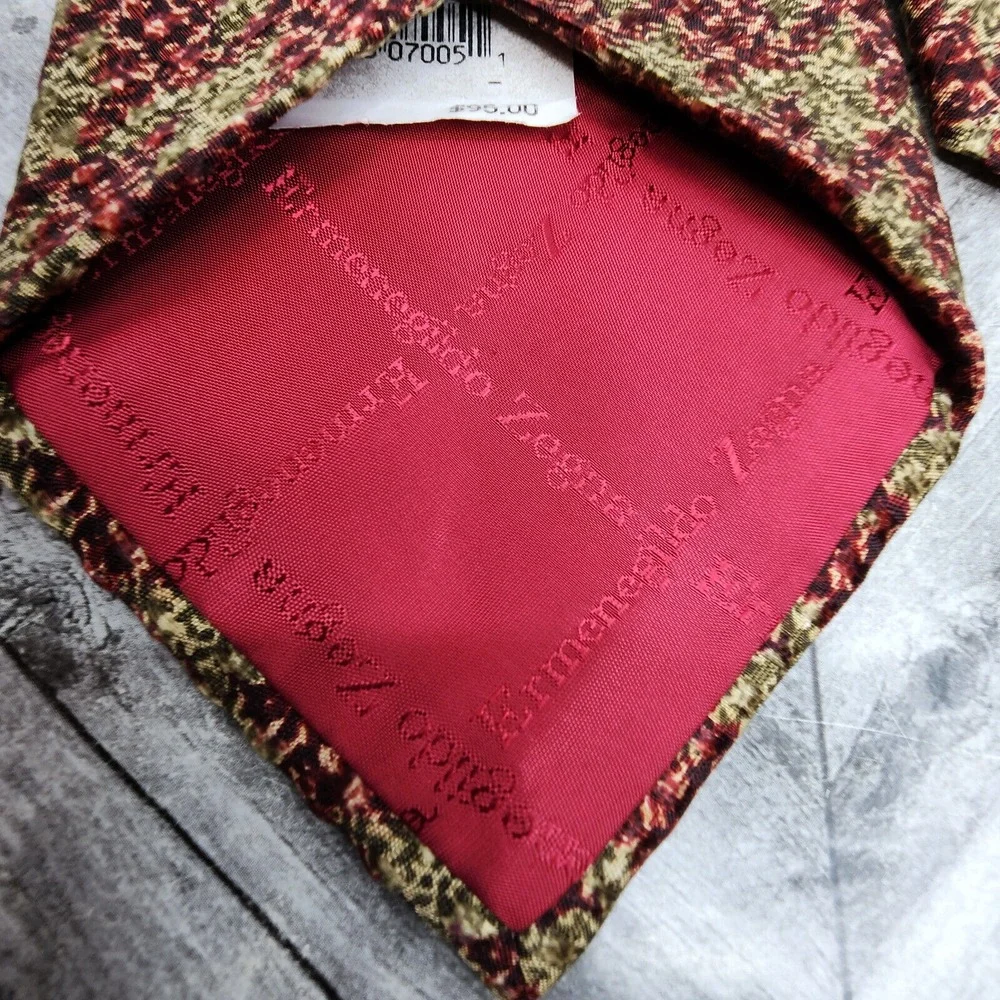 Ermenegildo Zegna Exclusive Design‎ Tie Green Maroon Jacquard Silk Italy Necktie